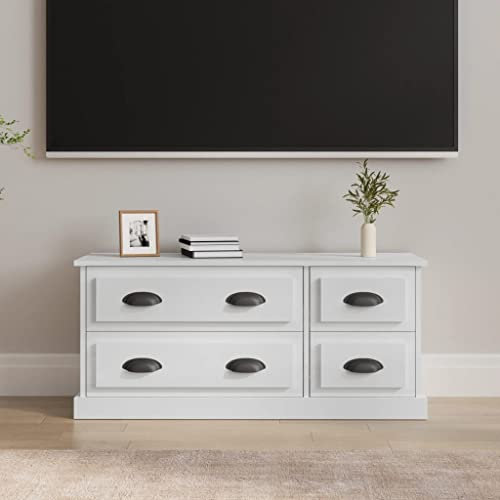 Higsose Mobile Porta TV 100x35,5x45 cm Legno Multistrato Mobiletto Tv Mobile con Cassetti Cassettiera Piccola Mobile Tv Soggiorno Mobiletto Multiuso Mobile Salotto Bianco Lucido Mobile per Tv