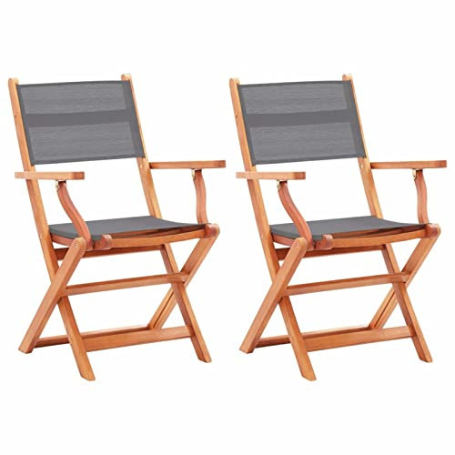 GuyAna Klappbare Gartenstühle 2 STK. GartenmöBel Set Klappstuhl Garten GartenklappstüHle Gartenstuhl Klappbar Grau Eukalyptus Massivholz