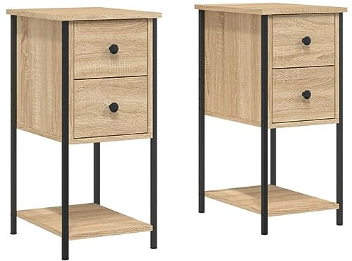 vidaXL Nachttisch 2 STK., Beistelltisch mit viel Stauraum, Nachtschrank mit verstellbaren Beinen, Nachtkommode Nachtkonsole, Sonoma Eiche Holzwerkstoff