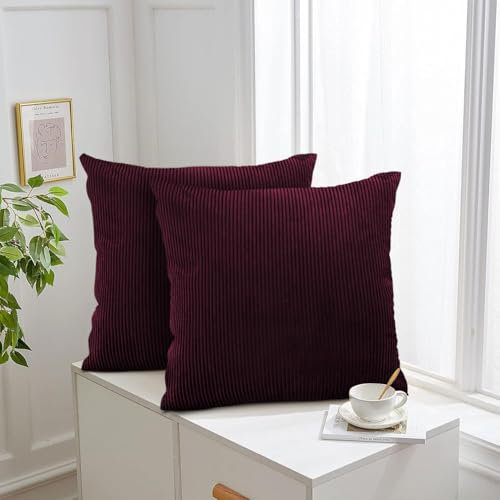 Aspire Homeware Burgundy Cushions with Covers Included 45 x 45 cm Set of 4 Pcs (2-Cushion Covers, 2-Inserts) with Invisible Zipper Pattern Cushion for Home Décor, Bedroom & Sofa (18x18 Inchs)