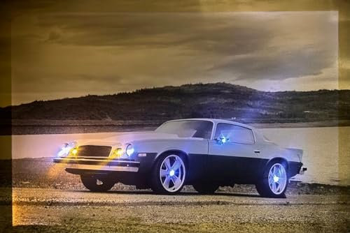 Samarkand - Lights LED-Bild mit Beleuchtung LED- Bilder Leinwandbild 65 x 45 cm Leuchtbild CLASSIC CAR/OLDTIMER/US CAR/Camaro