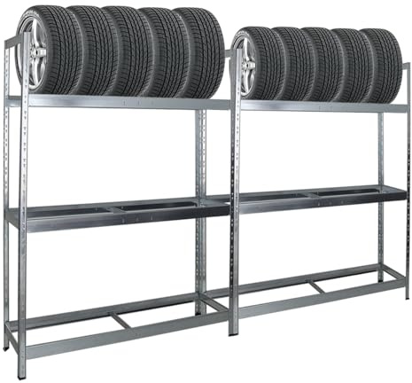 PROREGAL Mega Deal | 2X Reifenregal Tiger XL | HxBxT 200x150x45 cm | 300kg Fachlast | bis zu 36 Reifen | Verzinkt