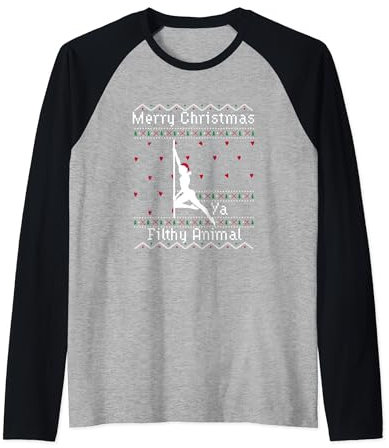 Merry Christmas Pole Dancer Ugly Christmas Sweater Raglan
