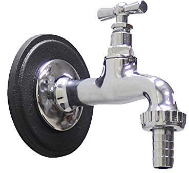 FONDERIE BONGIOVANNI Robinet mod. 195C en laiton chromé 1/2'' avec rosace en aluminium couleur gris fonte pour fontaine murale maison jardin, Robinetterie