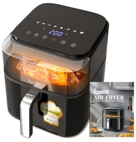 Taylor Swoden Friggitrice ad aria 6,5L XXL con doppia resistenza, 8 funzioni, finestra di visualizzazione e griglia antiaderente - Perfetta per 3-6 persone, nera