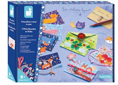 Janod - 5 Braccialetti dei Desideri da Creare - Laboratori di Gioielli - Kit Creativo per Bambini - Apprendimento della Motricità Fina e Concentrazione - da 8 Anni in su - J09127