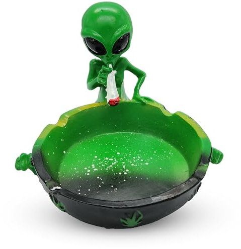 PURPLE LEGACY® Alien-Aschenbecher - Lustiges & Einzigartiges Design - Perfekt für Joints & Kiffer - Großer Aschenbecher mit Alien-Deko - Witziges Raucher-Zubehör (Grün Alien)