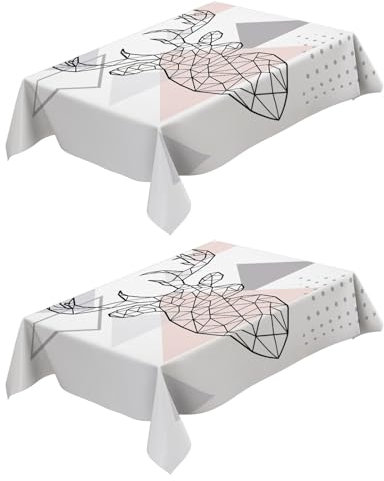 2 Stück Tischtuch Geometrischer Hirsch 120x160 cm Wasserdicht Tischdecken, Rechteckige Tischdecke Party Deko Tischdecke Abendessen Tischdekoration Pflegeleicht Waschbar