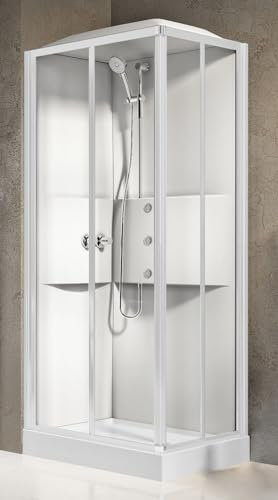 Novellini Media 2.0 A Idromassaggio Tettuccio Soffione 90x70 cm Cabina Doccia Multifunzione Apertura Scorrevole Montaggio DX SX Miscelatore Termostatico Vetro Trasparente Profilo Bianco Altezza 226cm