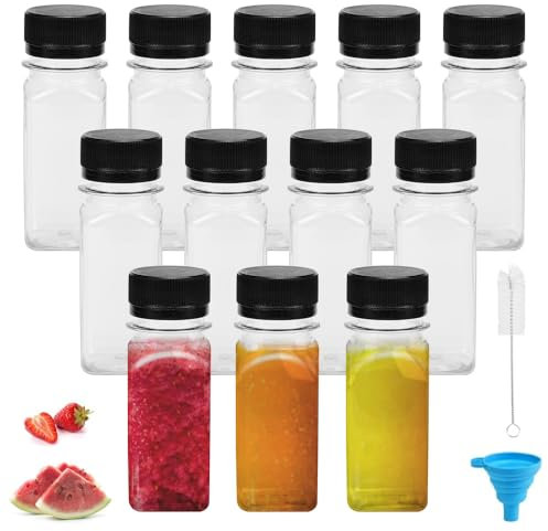 HEKOBAG Lot de 12 Bouteilles de Jus en Plastique Mini Bouteille Plastique 60ml Bouteille Vide Plastique pour Jus Petite Bouteille en Plastique Bouteille Vide Plastique pour Jus, Lait, Boissons (noir)