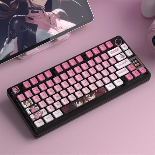 DucKey Evangelion Translucent Keycaps, Mechanical Gaming Keyboard EVA Anime OEM Profile PBT+PC Keycap(EVA-08)