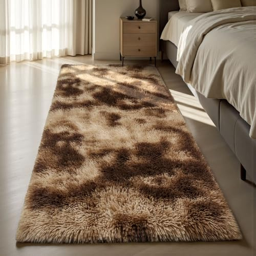 Sour Lemon Teppich Schlafzimmer 80x160cm, Braun Teppich Flur Läufer | Rutschfest Schlafzimmer Teppich Waschbar Flauschiger Wohnzimmerteppiche Zottelige Weiche Teppiche für Kinder Flur Wohnzimmer