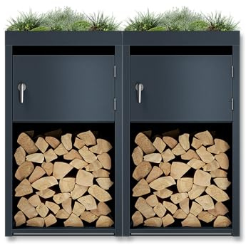 Metzler® Brennholzregal mit Pflanzdach und modularem System RAL7016 anthrazit matt – witterungsbeständiger Stahl, dekorativ und erweiterbar, ideal für Garten oder Terrasse – langlebig & rostfrei