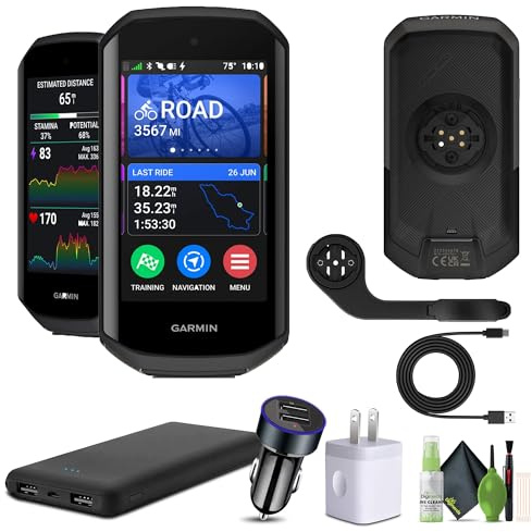Garmin Edge 1050, Premium Bicycle Computer, Advanced Bicycle Training and Group Ride Features & Messaging, Built-in Speaker, Road Hazard Alerts Bike-Computer Bundle with Cleaning Kit + Accessories