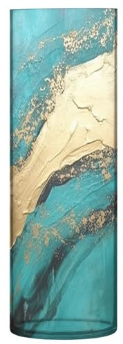 Flower Vase Abstract Teal Golden Marble Unbreakable Decorative Plastic Vase for Home