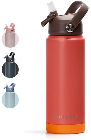 pluseight Water Bottle with Straw Lid, 750ml (24oz) Vacuum Insulated Water Bottles, Stainless Steel Water Bottle Wide Mouth for Sports, Gym or Office, BPA-Free Keep Cold 24H Hot 12H (Red)