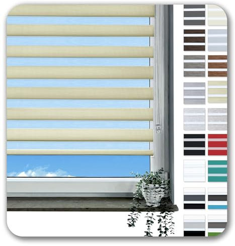 Rollmayer Doppelrollo Klemmfix ohne Bohren Klemmrollo Fensterrollo Duo Rollo Sonnenschutzrollo Zebrarollo Seitenzugrollo für Fenster und Tür (Creme - 120 x 130 cm - BxH)