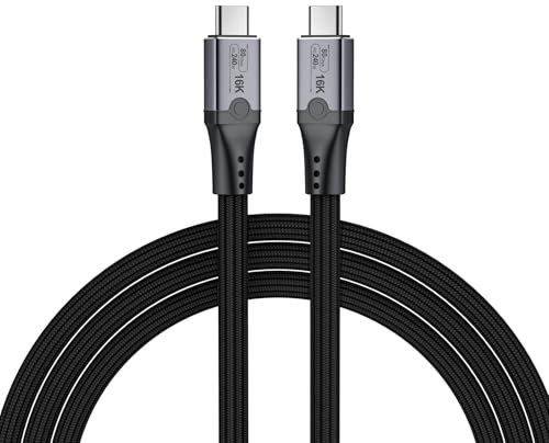MMOBIEL Cable 80Gbps para Thunderbolt 5 Cable Trenzado de Pantalla de Vídeo USB-C a USB-C de 1m - 120Gbps de Ancho de Banda, Carga de 240W para iPhone 16/15, Thunderbolt 4/3, USB4, USB-C – Negro