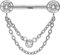 PIERCINGLINE Titan Barbell mit Push Fit 2 KETTEN + KRISTALLDISCS Brustwarzenpiercing Nippelpiercing Silberfarben 1,6 x 14 mm