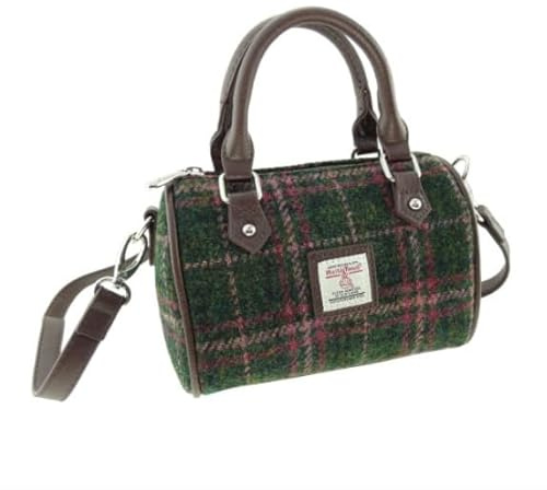 Kilts Wi Hae Harris Tweed Kilbride Mini Bowling Bag in Dark Green & Plum Tartan