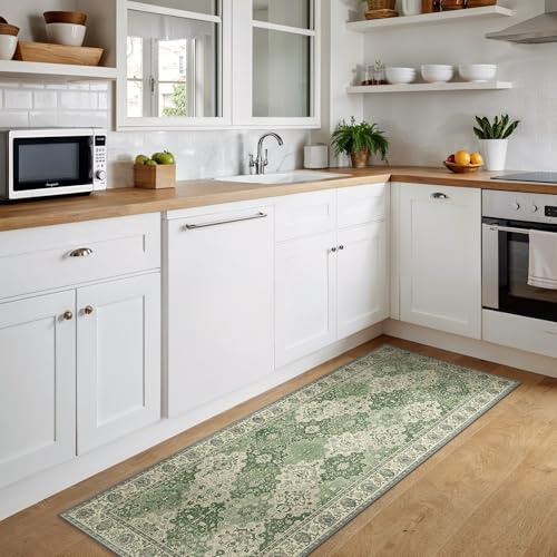 BEIMO Waschbarer Rutschfester Lang Läufer Teppich 80x300 cm, Vintage Flora Stil Läufer, Leicht, Farbecht und Strapazierfähig, Läufer für Flur, Treppe und Eingangsbereich