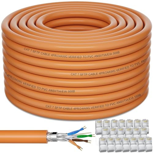 Cat 7 Ethernet-Kabel für den Außenbereich, 150 m (DIY | x 20 RJ45), SFTP Cat 7 geschirmtes Ethernet-Kabel, High Speed 10 Gbit/s 600 MHz, strapazierfähig, wasserdicht, direkte Erdung, UV-beständig