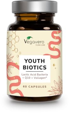 Youth Biotics Kapseln | Veganer Anti-Aging Komplex | Mit Vollagen, Hyaluronsäure & Bakterienstämmen | Magensaftresistent | 60 Stück | Deutsche Produktion von Vegavero