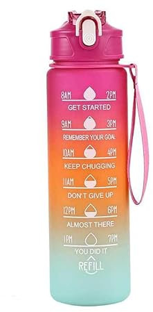Xingdianfu Gourde de 800 ml avec paille, anti-fuite, marqueur de temps, pour le sport, le fitness, l'école, le yoga, l'extérieur, rose