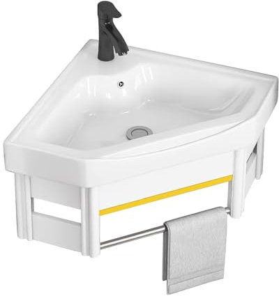 LLZJDDPLY Eckwaschbecken mit unterschrank, Bathroom Furniture mit Handtuchhalter, Standwaschbecken-Set mit Wasserhahn und Abfluss, Badmöbel Set for kleine bäder(42cm/17in)