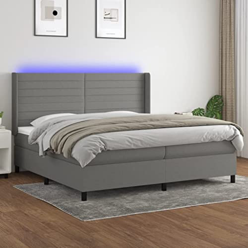 Iiaky Boxspringbett mit Matratze & LED Bett Mit Bettkasten Bett Boxspringbett Betten Boxspringbett Mit Matratze Dunkelgrau 200x200 cm Stoff // 3138422