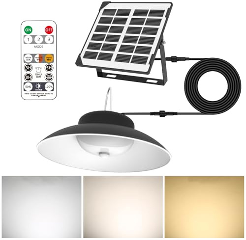 LEKEFETO Solar Hängeleuchte mit Bewegungsmelder, Solar Hängelampe mit Fernbedienung & 5m Kabel, 3 Farbtemperatur & 3 Modi, IP65 Wasserdicht, Solarleuchten Pendelleuchte, für Pavillons, Garage