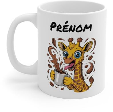 Teecustom Mug Hérisson Personnalisé – Tasse Café Mignonne et Énergique avec Prénom – Cadeau Original (Girafe)
