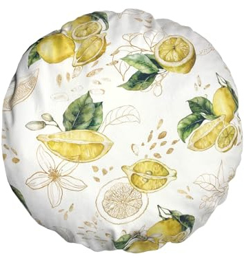 beties - Italy Collection -, Kissenhülle ca. Ø 60 cm rund Zitrone, 100% Baumwolle – Premium Qualität – Hellbeige mit lebensgroßen Zitronen und zart goldenen Details