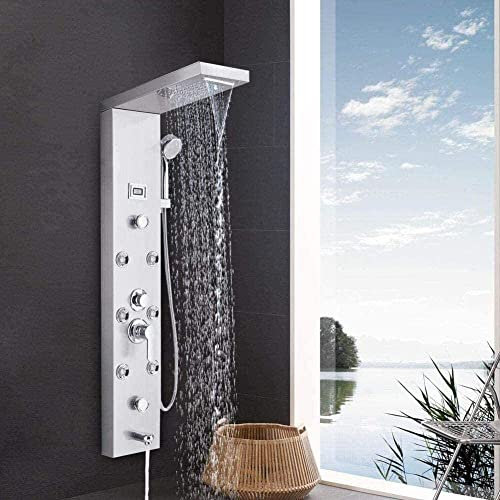 Shower System 5 Functions Shower Panel Shower Set Shower Columns Made Of Stainless Steel With Hand Shower Waterfall Rain Shower Head And Bathtub Spout With