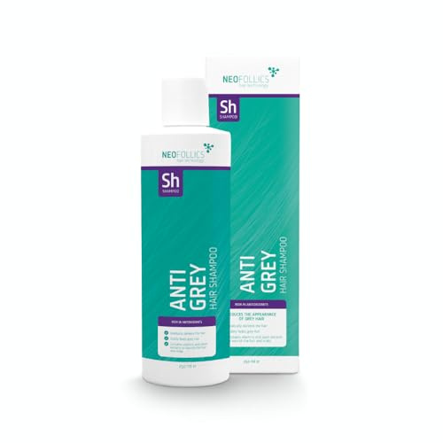 Neofollics Anti-Grau-Shampoo – Verdunkelt graues Haar allmählich – Pflegt Haar und Kopfhaut – Mit Antioxidantien und Pflanzenextrakten – Für Männer und Frauen – 250 ml