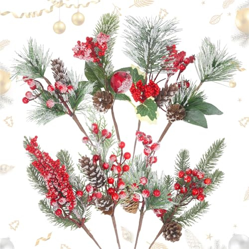 8 Piece Artificial Christmas Branches for Decoration, 21 cm Red Berry Branches Christmas BerryBranches, Holly Berry for Artificial Flowers