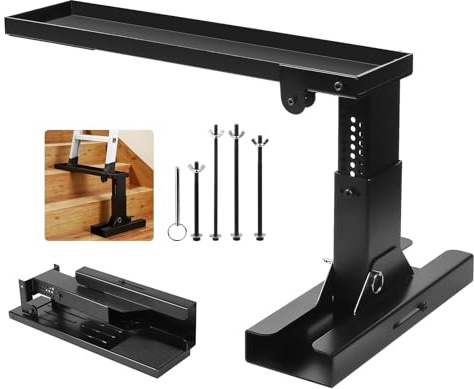 SWAWIS Estensione per Scale Pieghevole 23,5-39cm Portata 150kg | Piattaforma 54 × 13cm, Livellatore per Scale con Tappetino Antiscivolo, per Scale Telescopiche e Dritte