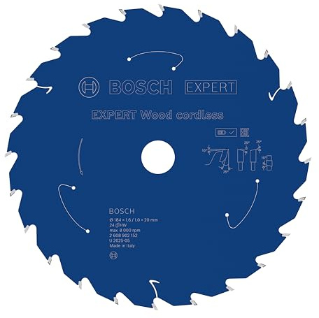Bosch 1x Expert Wood Cordless Circular Saw Blade for Handheld Circular Saw | for Softwood, Hardwood, Ø 184 mm, Professional Accessory Hand-Held Cordless Circular Saws