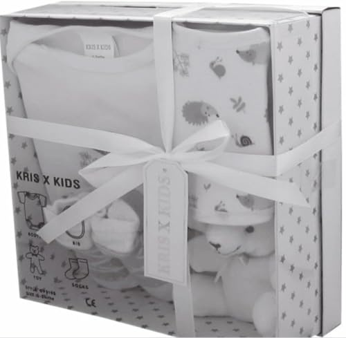 Newborn Baby Gift Set – 4 Piece Baby Shower Gift Box (0–3 Months) with Essential Items – Luxury Unisex Baby Gift Set – Pink, Blue or White (White)