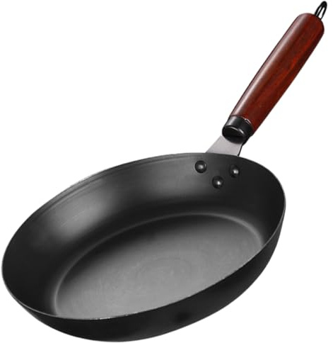 Mipcase Nonstick Iron Wok for Stove with Versatile Design and Even Heating, Black Cooking Wok for Home Kitchen Use, Sturdy Wood Handle and Efficient Heat Distribution for Stir Fry