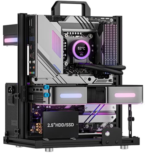 Banc de test PC en aluminium, boîtier PC en plein air, châssis d'ordinateur à cadre ouvert, support de serveur à monter horizontalement 240 degrés pour carte mère ATX MATX Micro ATX ITX