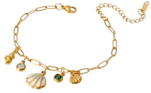 Karma Armband mit Muscheln Gold Damen 16 cm Edelstahl Vergoldet Wasserfest Hypoallergen Damenarmband Modern Damenschmuck Sommerschmuck