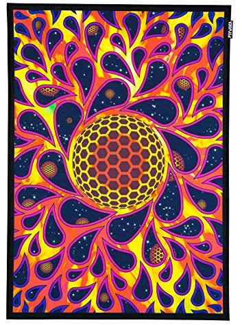 PSYWORK Schwarzlicht Stoffposter Neon | Universe | 0,5 x 0,7m | UV-aktiv | fluoreszierend | Wandbehang Stoffbanner Poster Wandbild Kunstdruck Dekobild Dekoration Wandteppich