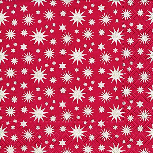 20 Servietten Sterne weiß auf rot Weihnachten Winter 33x33 cm