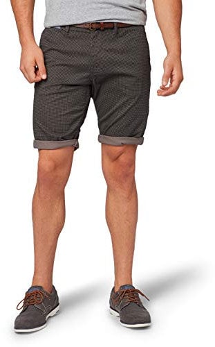 TOM TAILOR Herren Josh Regular Slim Chino Shorts mit Gürtel 1007868, 15906 - Grey Houndstooth Design, 32