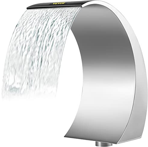 Happybuy Schwalldusche Pool 30 x 60 x 45 cm Schwallbrause, Grau Pool Wasserschwall, Edelstahl Schwimmbad Poolfontäne, Gartenteich Dekoration Brunnen, Konstanter Wasserfluss, Gebogenes Design, Silber