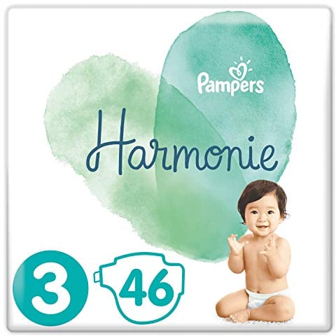 Pampers Harmonie-Windeln, Größe 3 (6 – 10 kg) 0% Kompromisse, 100% Saugfähigkeit, pflanzliche Inhaltsstoffe, hypoallergen, 46 Schichten