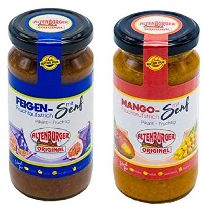 Altenburger Original Fruchtaufstrich mit Senf Set, 2x 190 ml im Glas, mit Mango und Feige, Konfitüren mit 80% Frucht und 20% Senf, glutenfrei