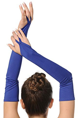 SUPRNOWA Adult Women’s Over Elbow Spandex Fingerless Long Gloves Costume Glove One Size Fits All (Royal Blue)