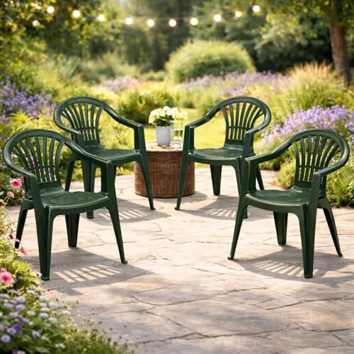 Mojawo 4er Set Stapelstuhl Gartenstuhl Altea Bistrostuhl Gartensessel Balkonstuhl Kunststoff stapelbar Balkonmöbel Gartenmöbel Grün
